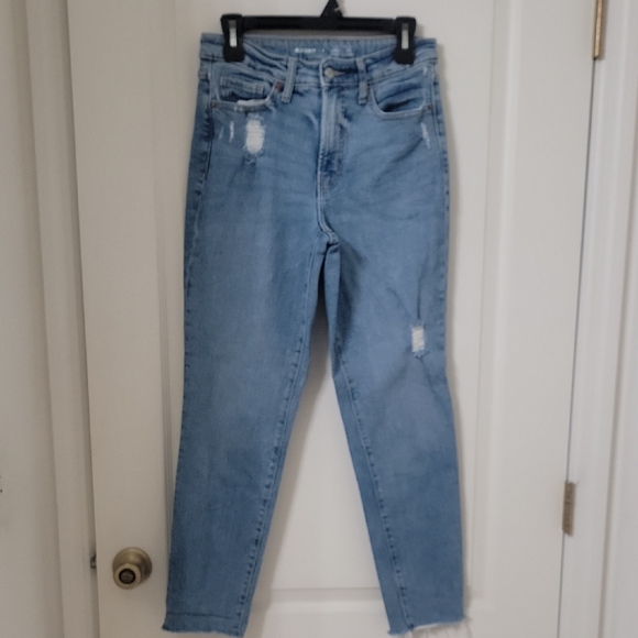 Old Navy Size 4 O.G. Straight High-Rise Denim Blue Jeans, Distressed Gently Used - Picture 1 of 13